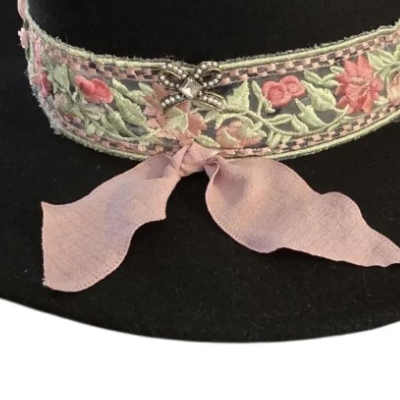 Upcycled Hand Crafted Boho on Black Express Fedora Hat Size  display picture 2